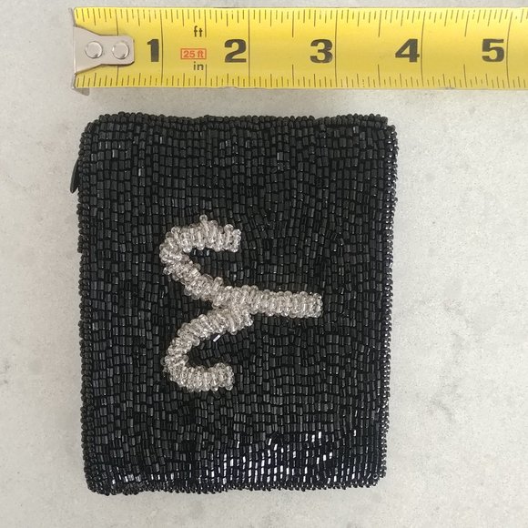 Small heavily beaded bag coin purse black and silver grey - Picture 9 of 10